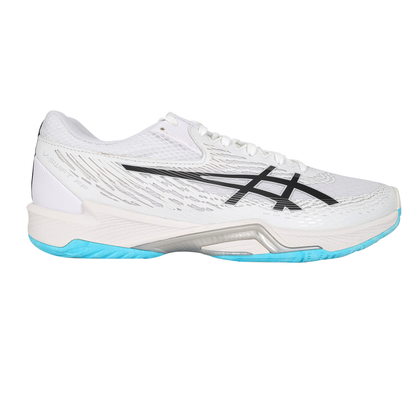 ASICS 男款排球鞋  @V-SWIFT FF 4@ 1053A066-103 - 白黑銀湖藍