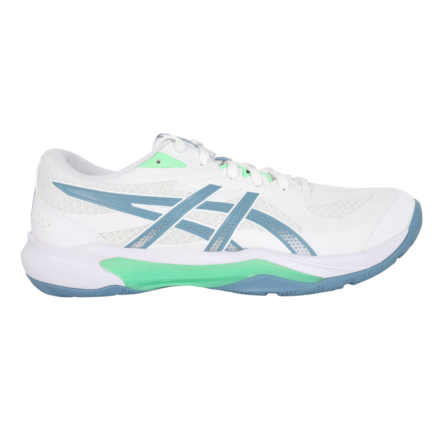 ASICS 男款排球鞋  @GEL-TACTIC 13@ 1073A078-102 - 白墨藍綠