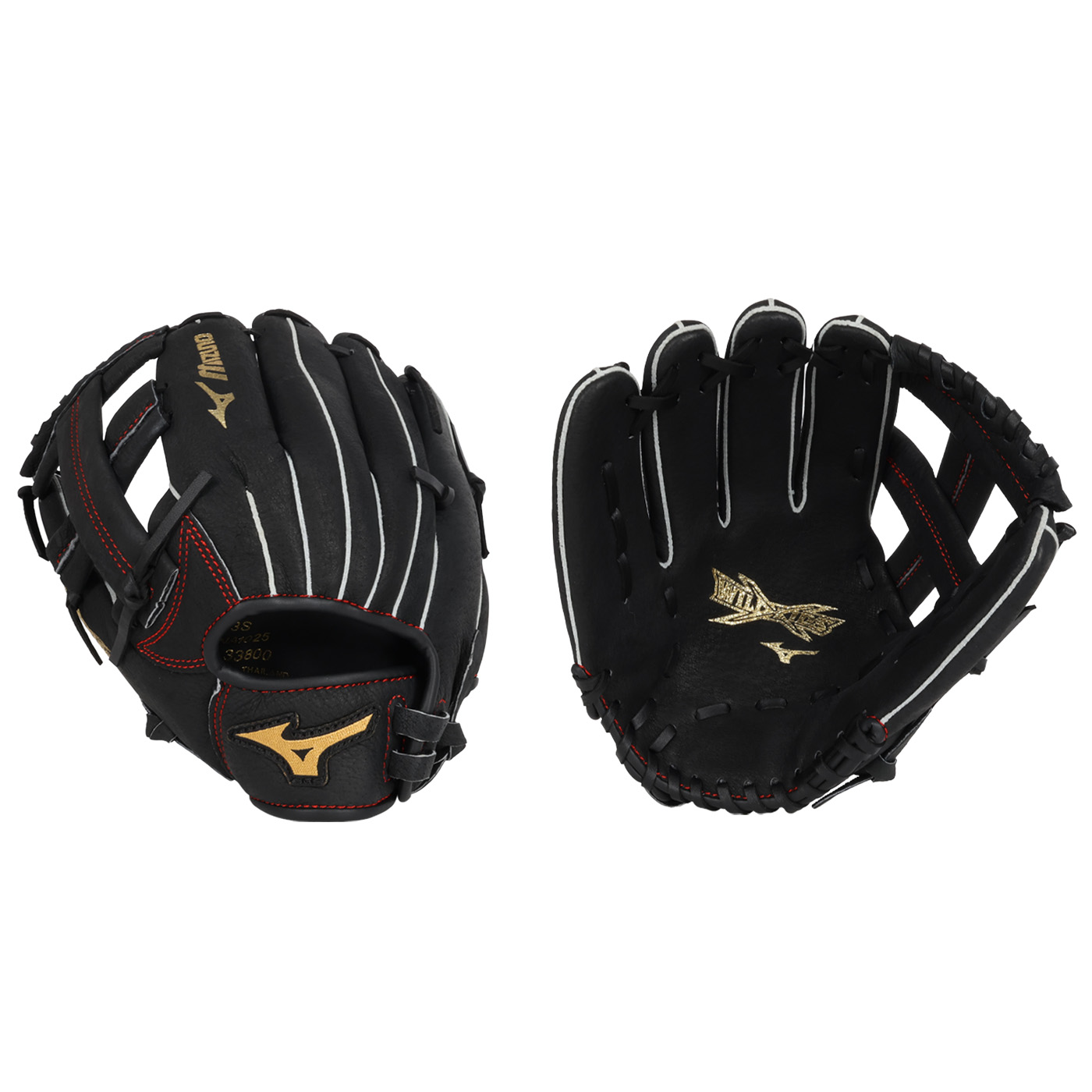 MIZUNO 少年用手套(左投)  1AJGY33800-09H - 黑金紅