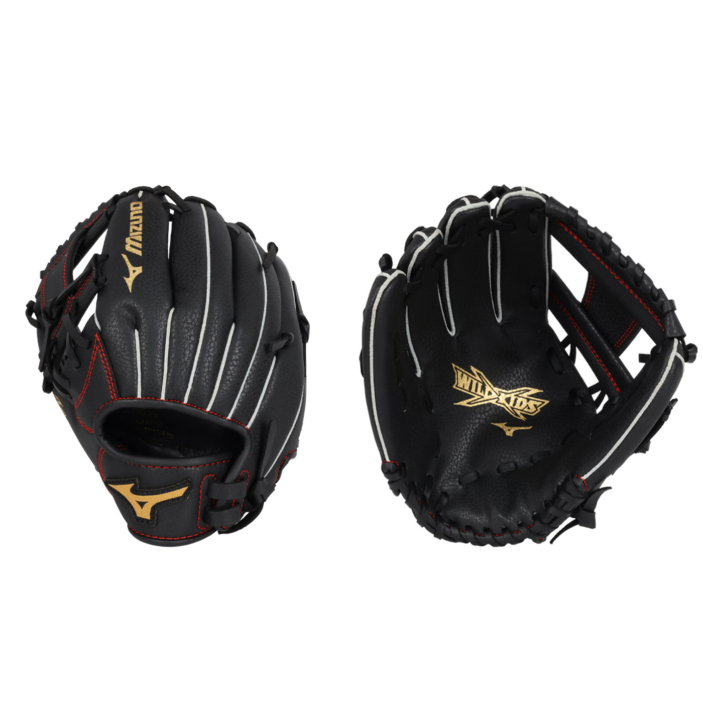 MIZUNO 少年用手套(左投)  1AJGY33900-09H - 黑金紅