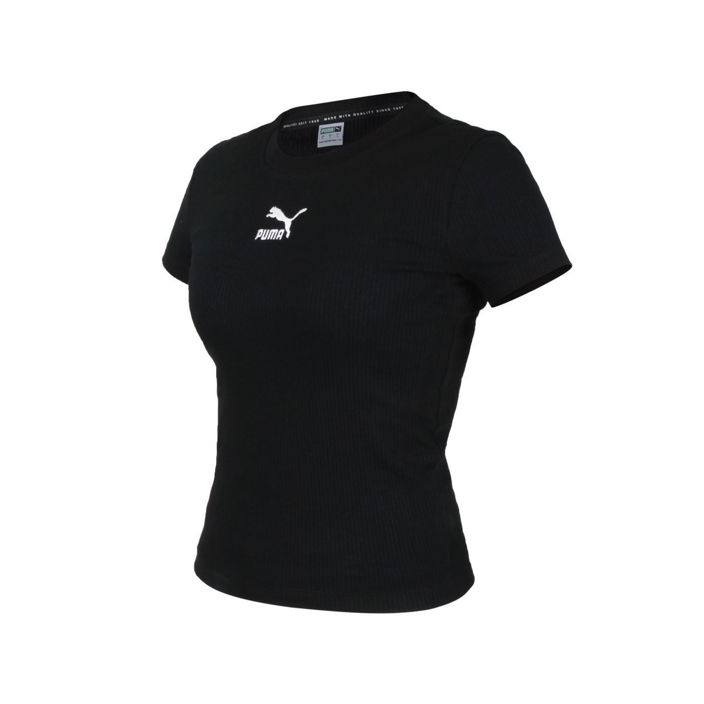 PUMA 女款流行系列Classics螺紋合身短袖T恤 53568901 - 黑白