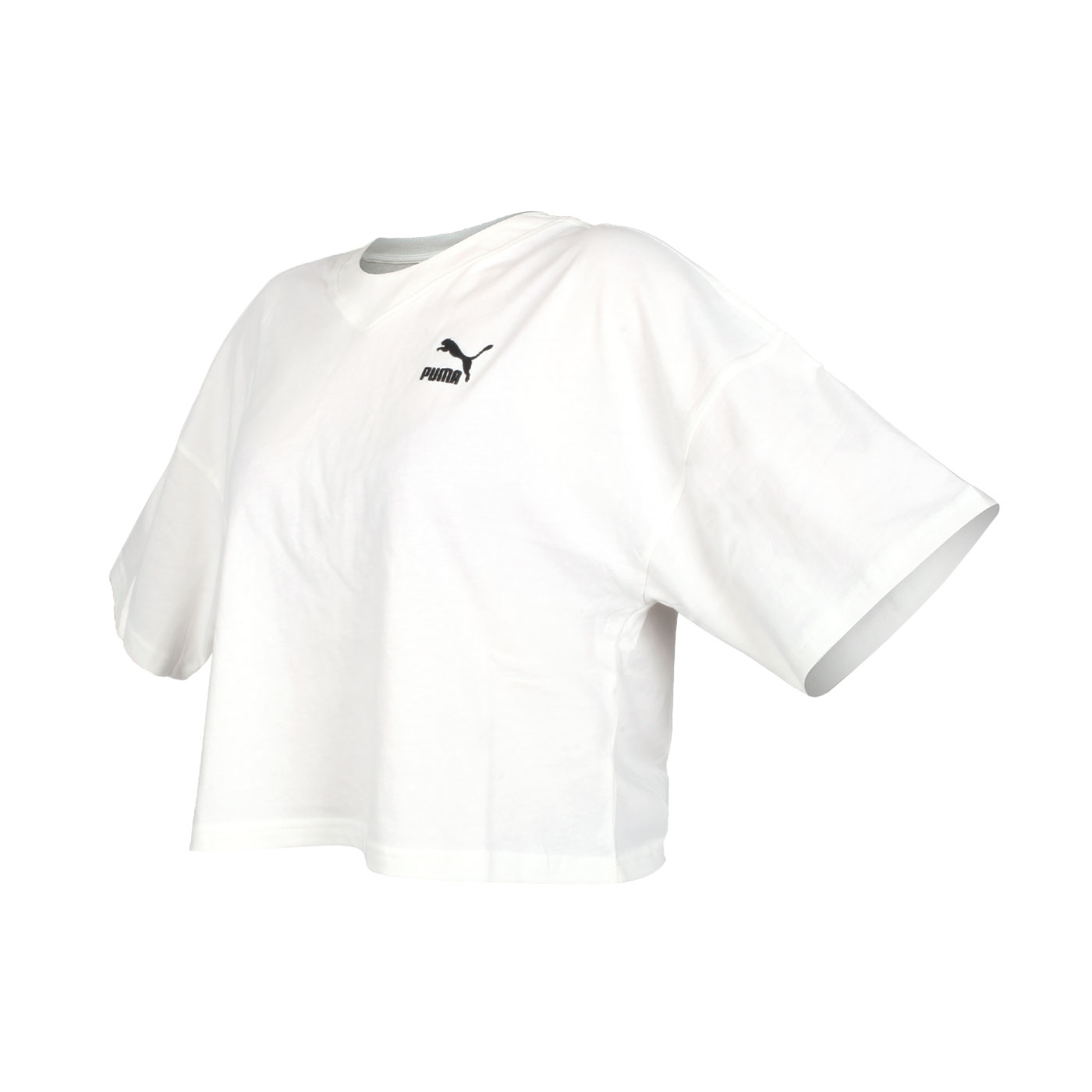 PUMA 女款寬鬆V領短版短袖T恤  53805202 - 白黑
