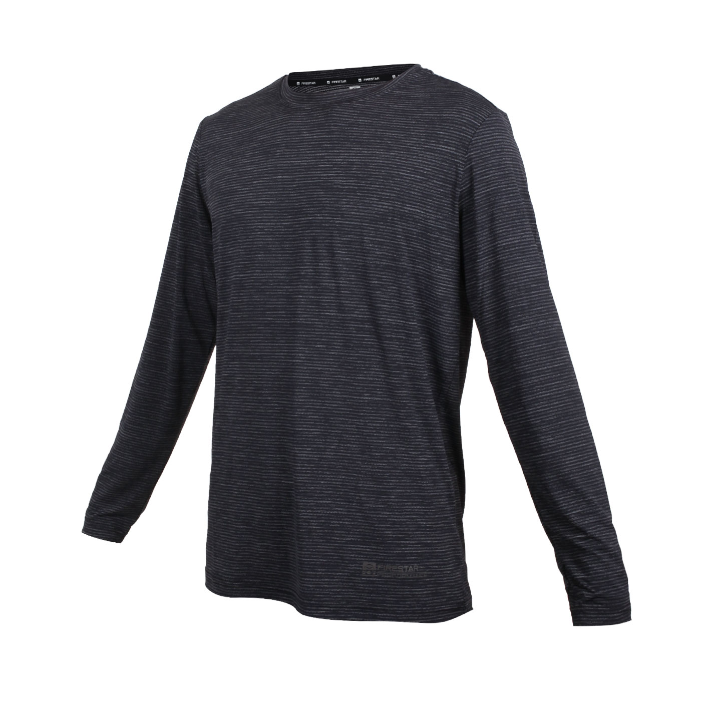 FIRESTAR 男彈性圓領長袖T恤 D0606-18 - 深麻灰黑