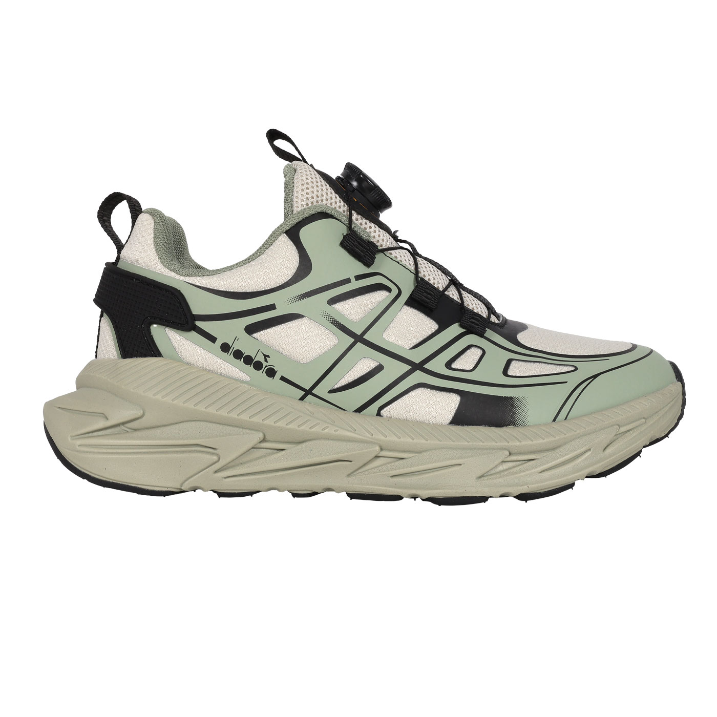 DIADORA 大童超音速輕量轉扣慢跑鞋-超寬楦  DA13518 - 綠黑