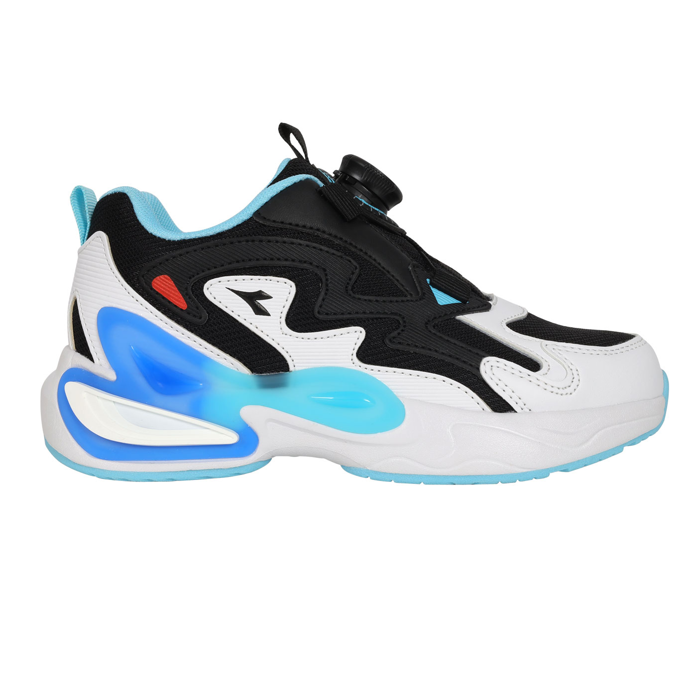 DIADORA 中童騎士轉扣時尚慢跑鞋-超寬楦  DA13519 - 黑白藍