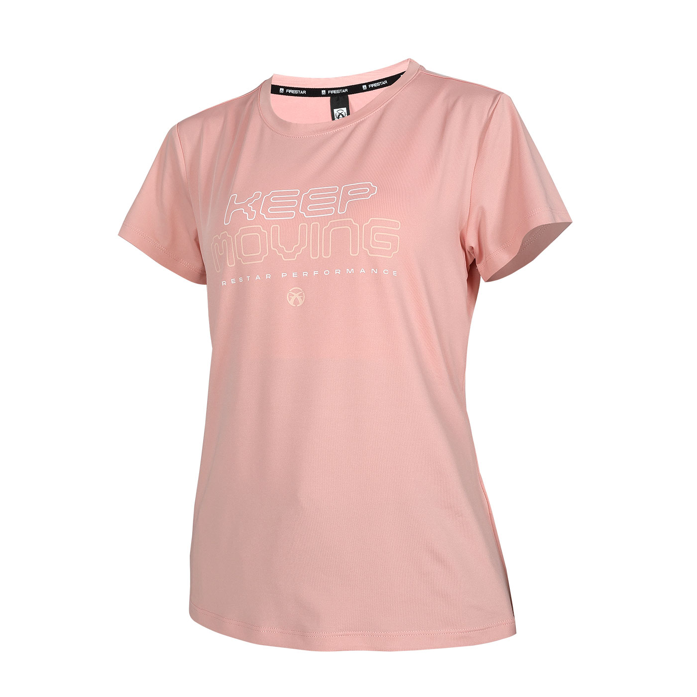 FIRESTAR 女彈性印花短袖T恤  DL462-43 - 淺粉橘白