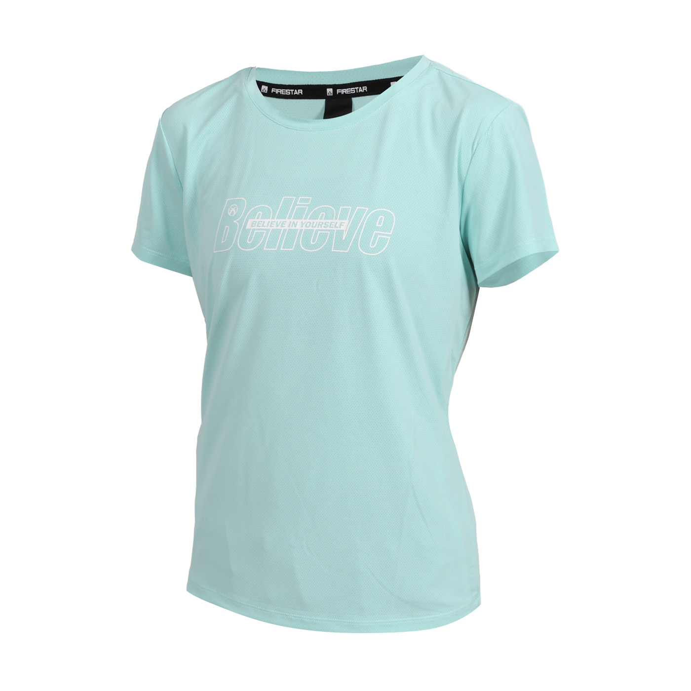 FIRESTAR 女款彈性印花短袖T恤  DL665-66 - 湖水綠白