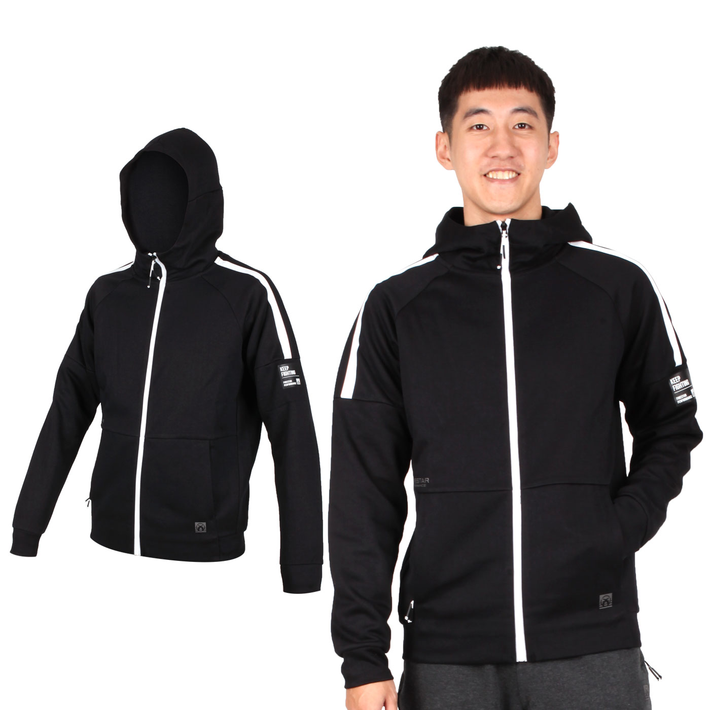 FIRESTAR 男款棉質立領連帽外套 G9316-10 - 黑白