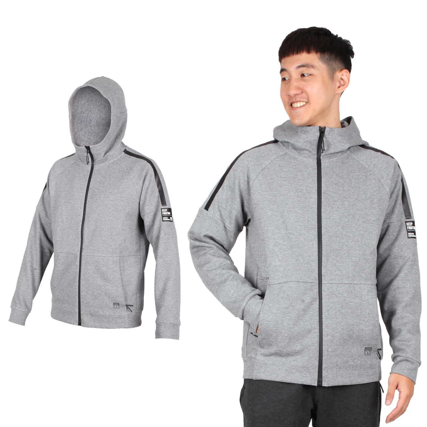 FIRESTAR 男款棉質立領連帽外套 G9316-10 - 麻灰黑