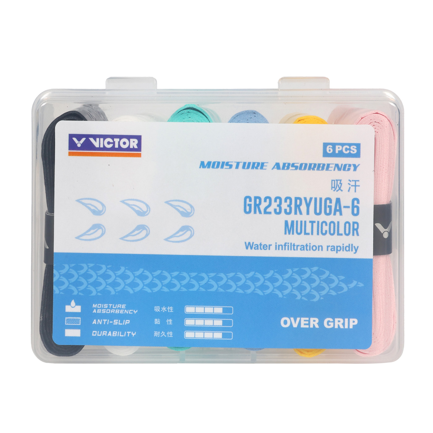 VICTOR 外握把布(混色6條裝)  GR233RYUGA-6 - 黑白藍黃粉