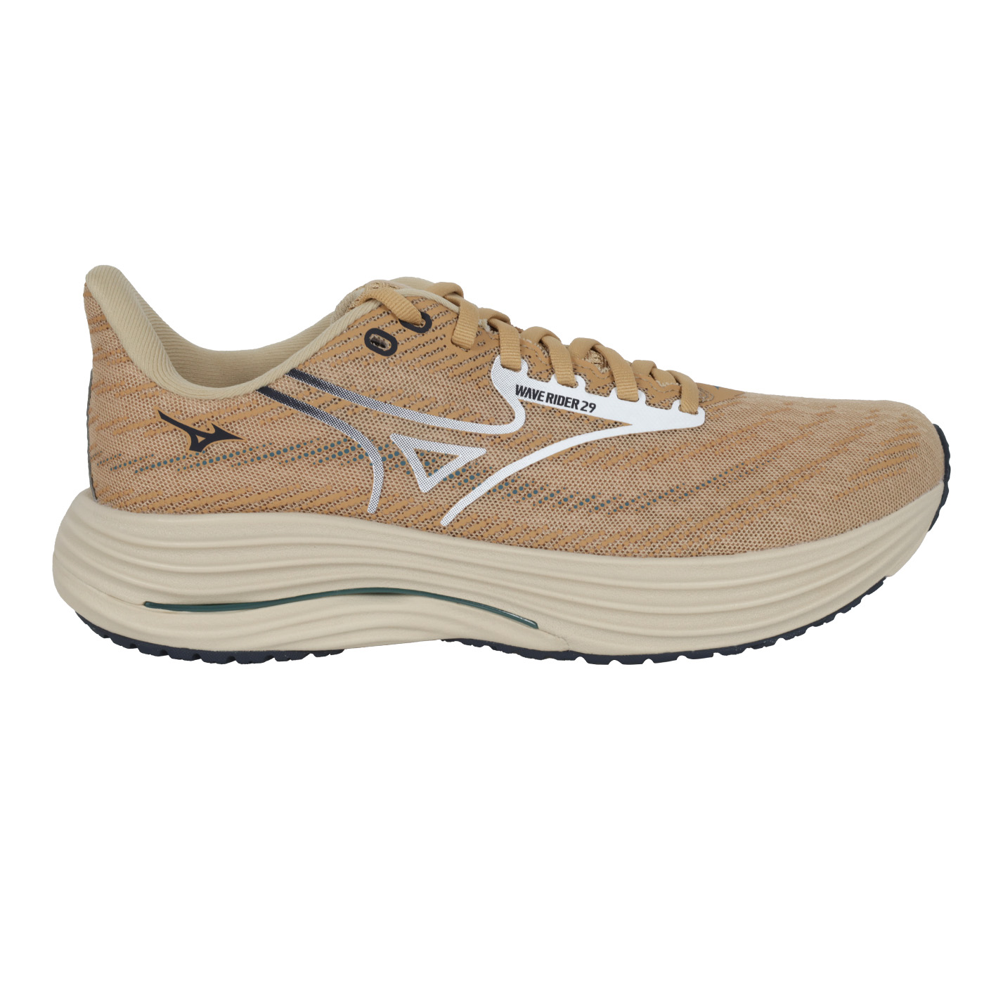 MIZUNO 男款緩震慢跑鞋  @WAVE RIDER 29@ J1GC250357 - 駝黃白黑