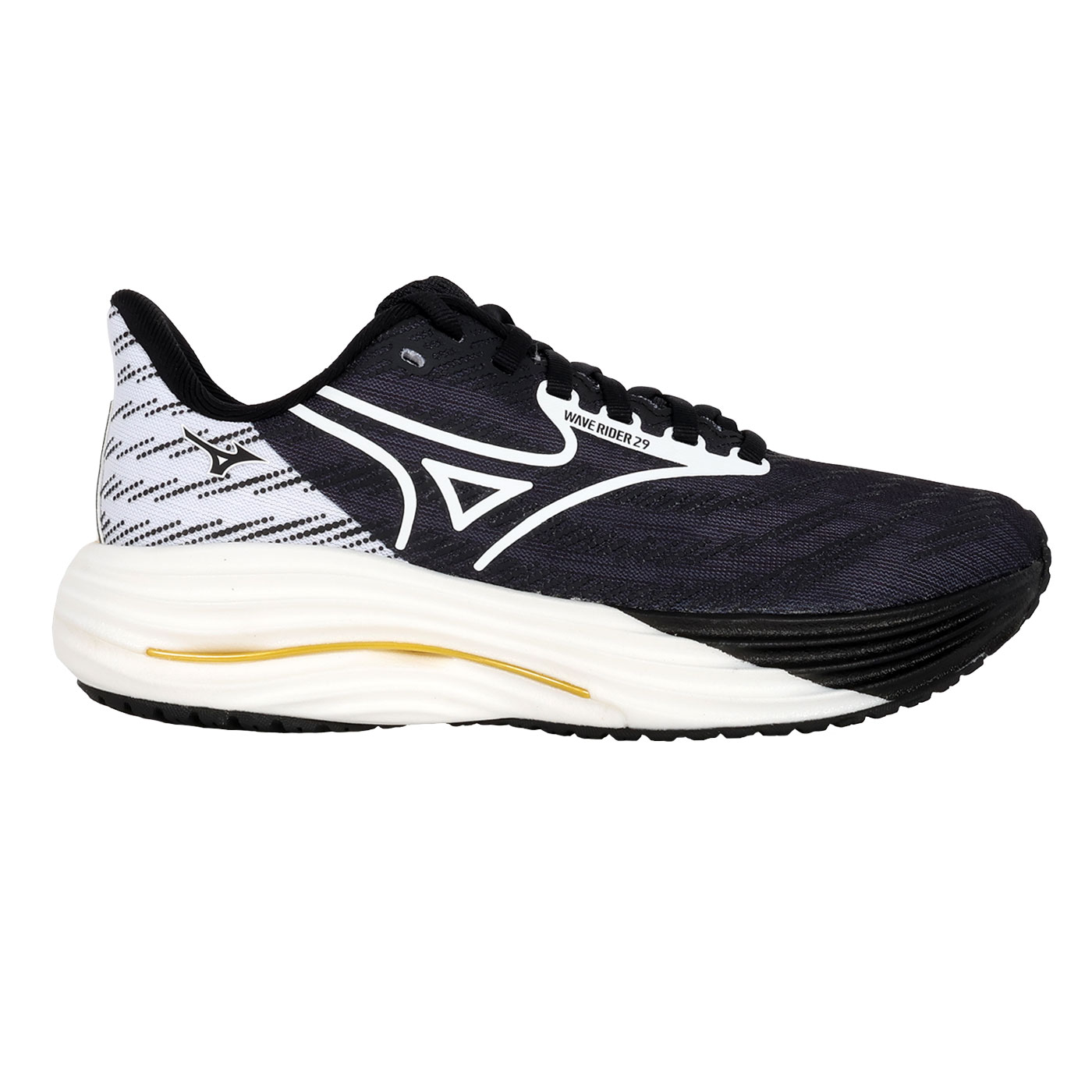 MIZUNO 男女款緩震慢跑鞋  @WAVE RIDER 29@ J1GC266301 - 黑白金