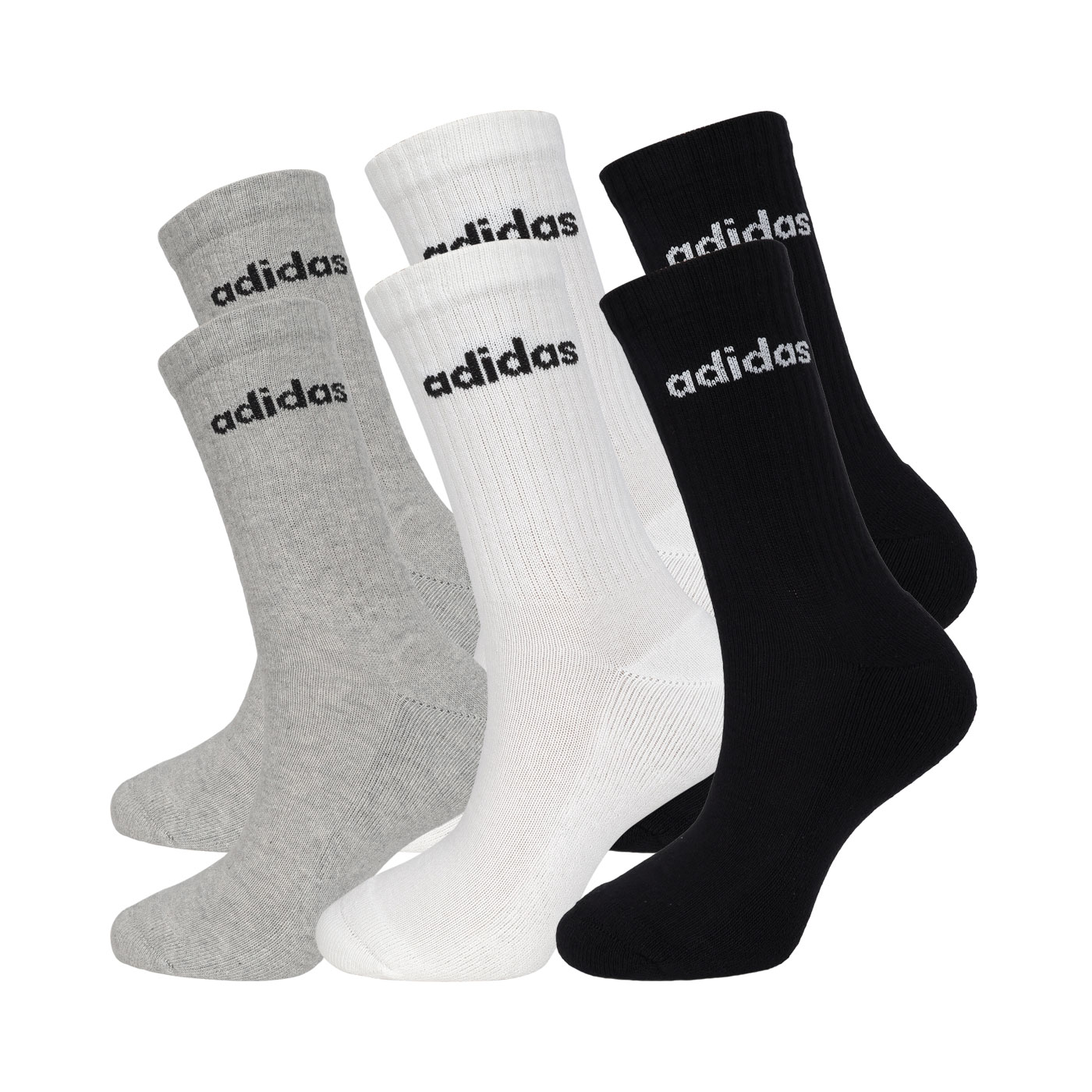 ADIDAS 運動中筒襪(6雙入)  JL6095 - 灰黑白