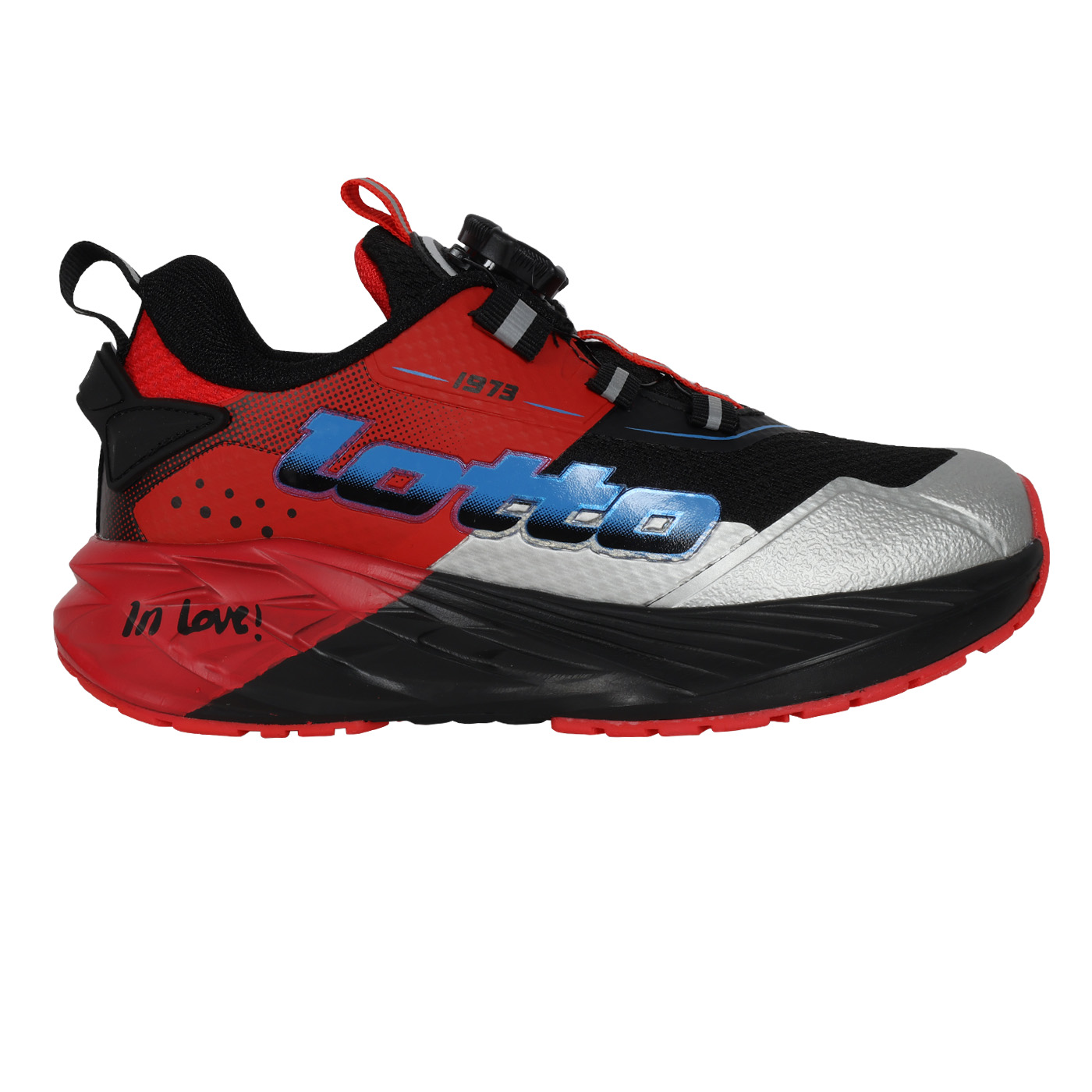 LOTTO 中童奔速轉扣避震跑鞋  LT5AKR0272 - 黑銀紅藍