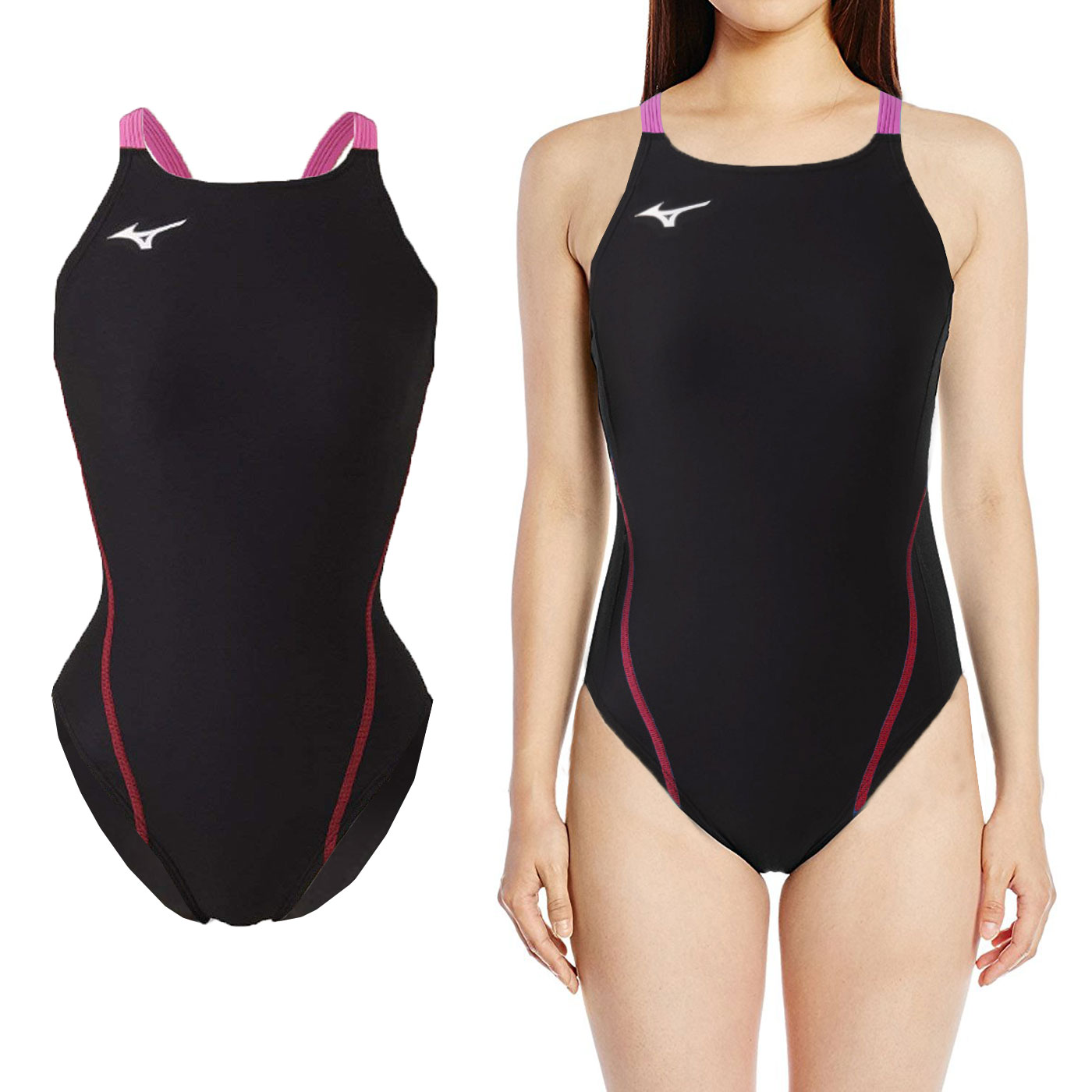 MIZUNO EXER SUITS女連身泳衣  SWIMN2MA826192 - 黑桃紅
