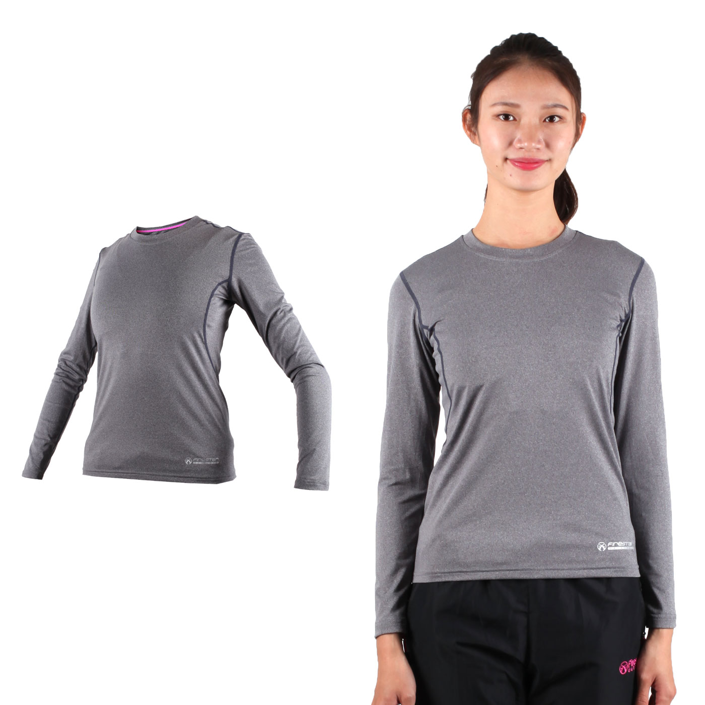 FIRESTAR 女款機能緊身長袖 NL708-17 - 麻花灰