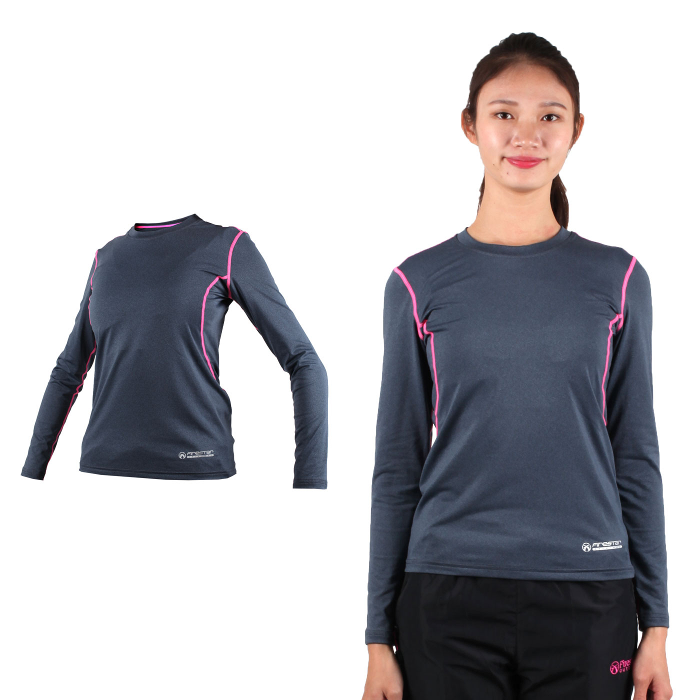 FIRESTAR 女款機能緊身長袖 NL708-17 - 深灰螢光粉
