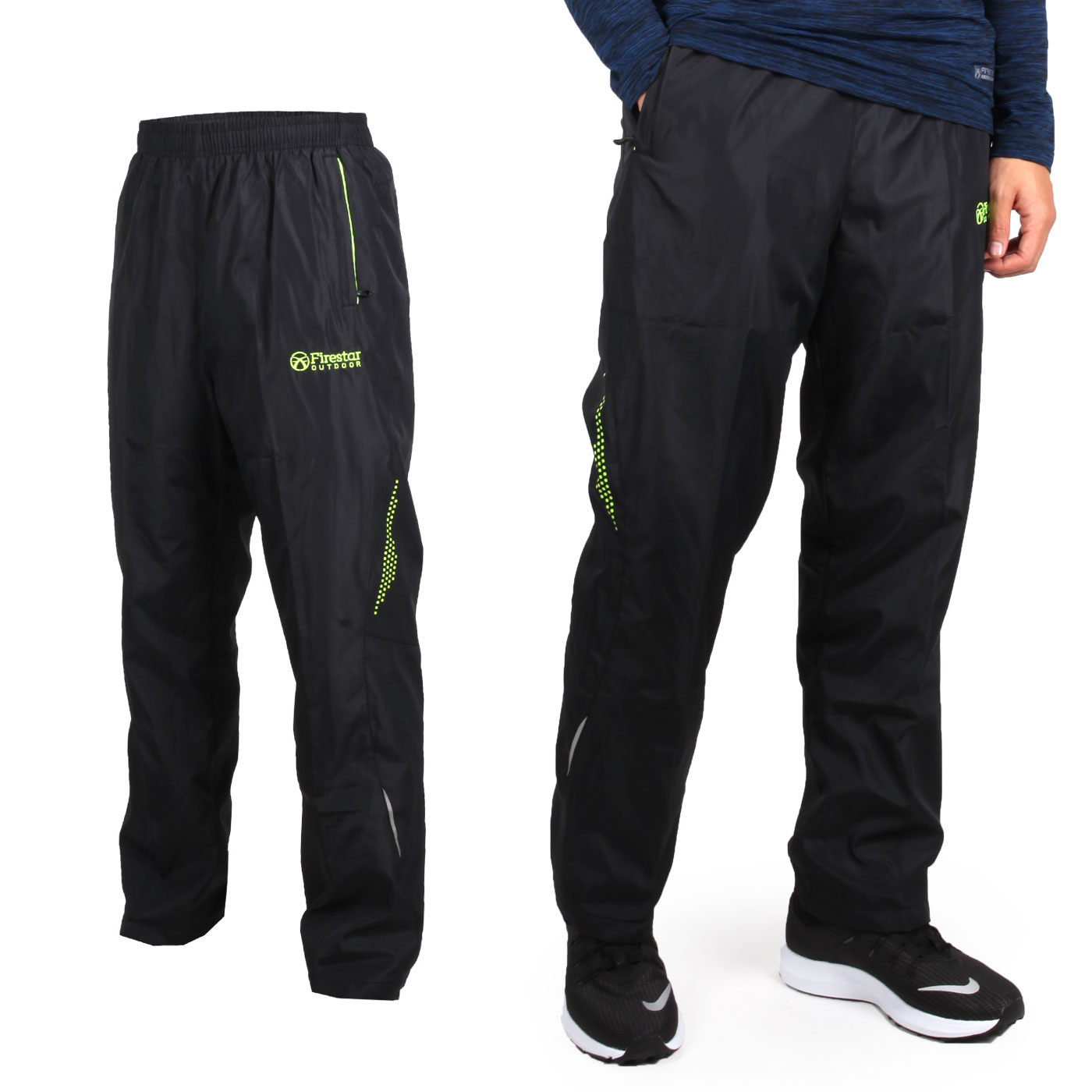 FIRESTAR 男款防風平織長褲  P8171-93 - 黑螢光綠