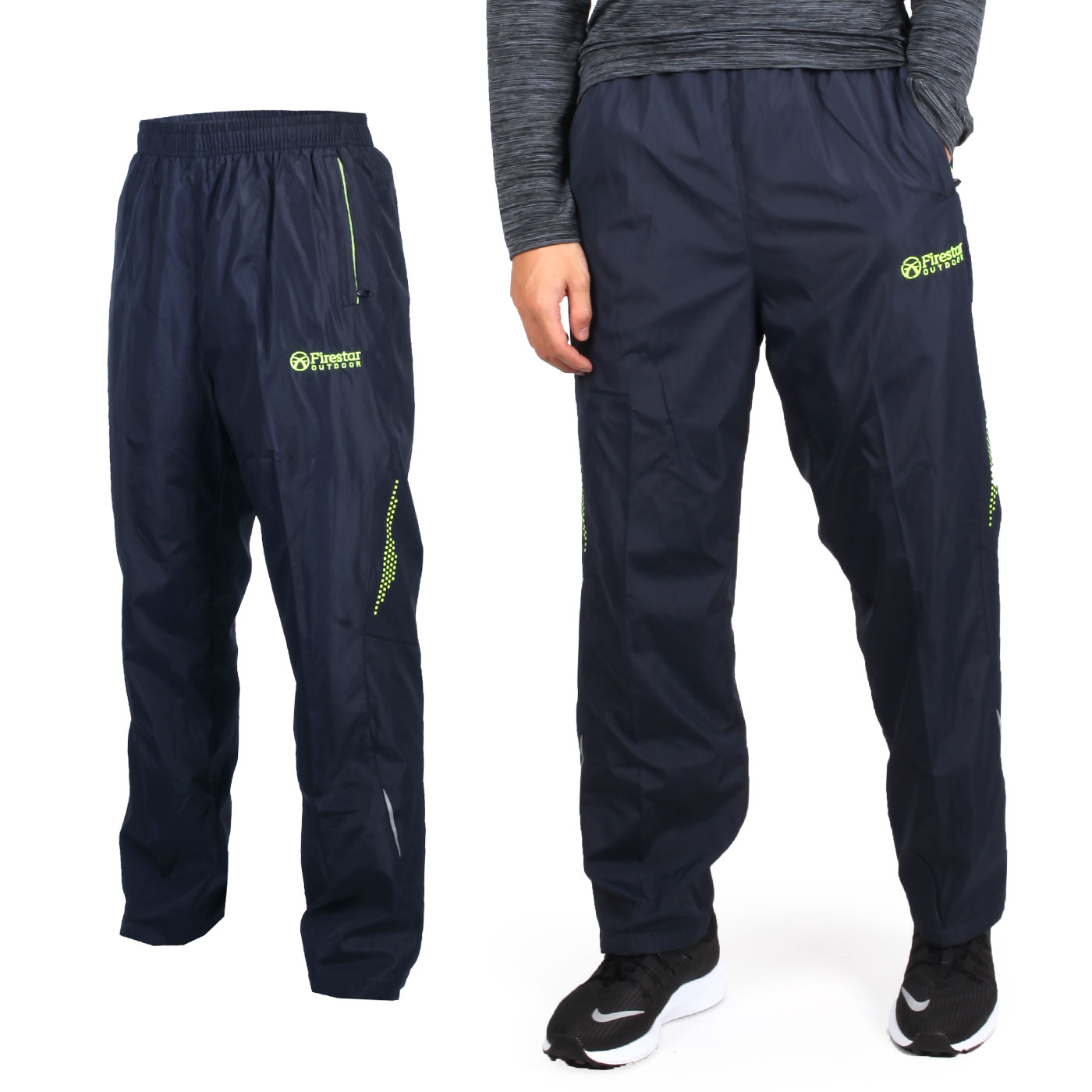 FIRESTAR 男款防風平織長褲  P8171-93 - 丈青螢光綠