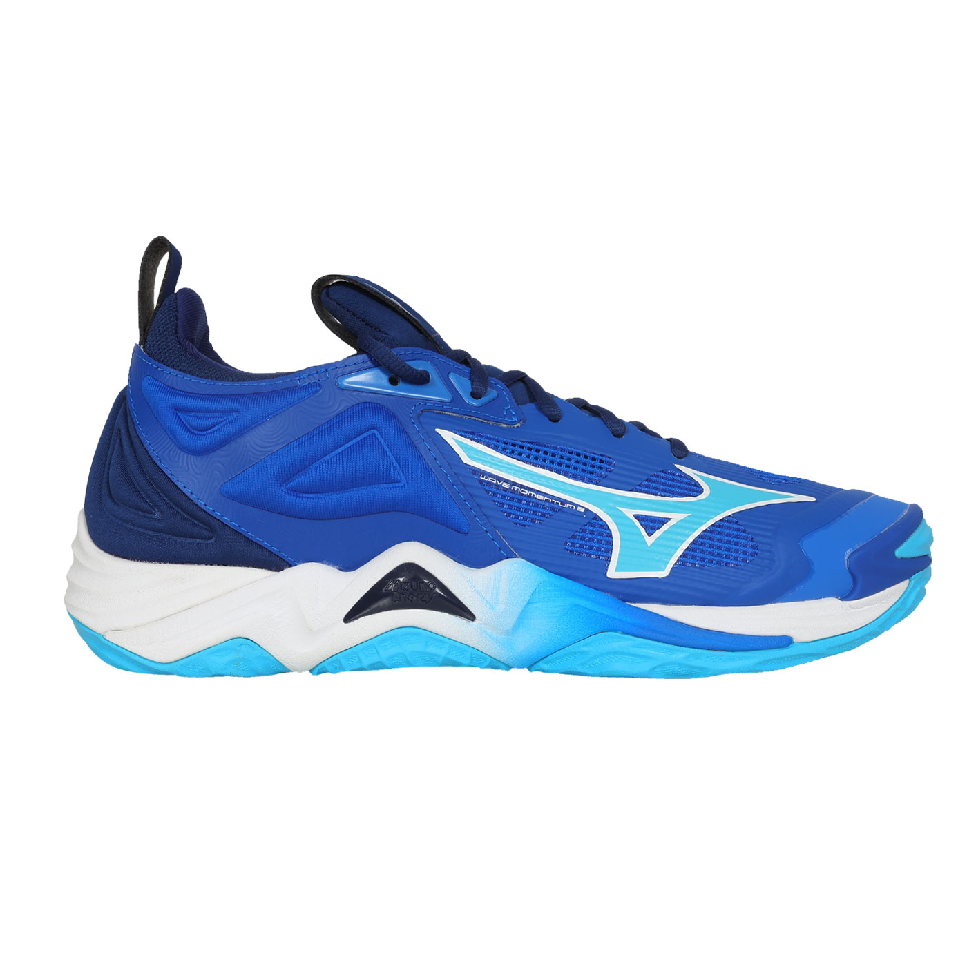 MIZUNO 男款排球鞋  @WAVE MOMENTUM 3@ V1GA231201 - 藍湖水藍白
