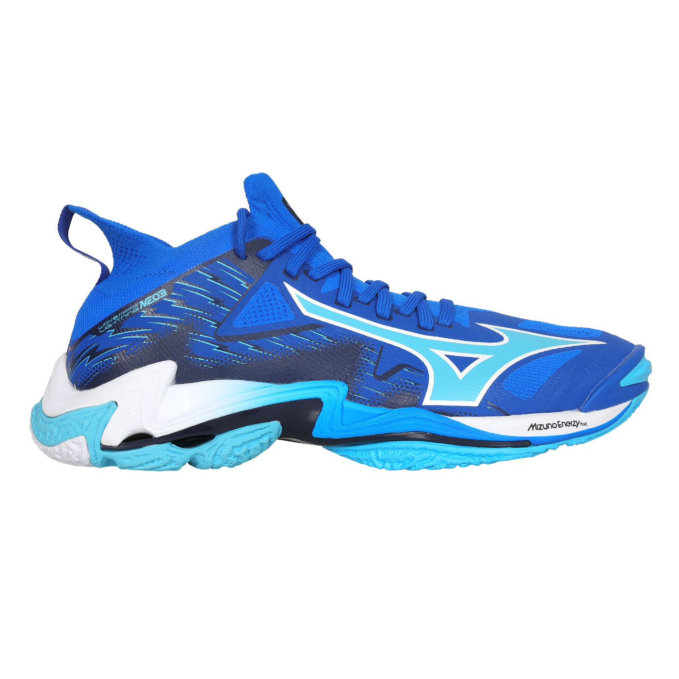 MIZUNO 男款排球鞋  @WAVE LIGHTNING NEO 3@ V1GA240201 - 藍湖水藍白